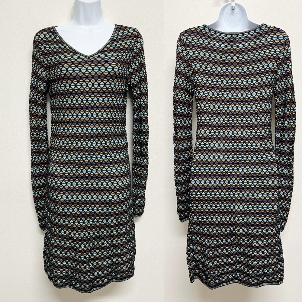 M by Missoni Womens Black Multicolor Knitted Long Sleeve Knee Length Dress XS/S
